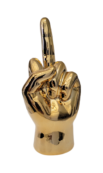 Dark Gold Middle Finger Tabletop Sculpture - 9" tall