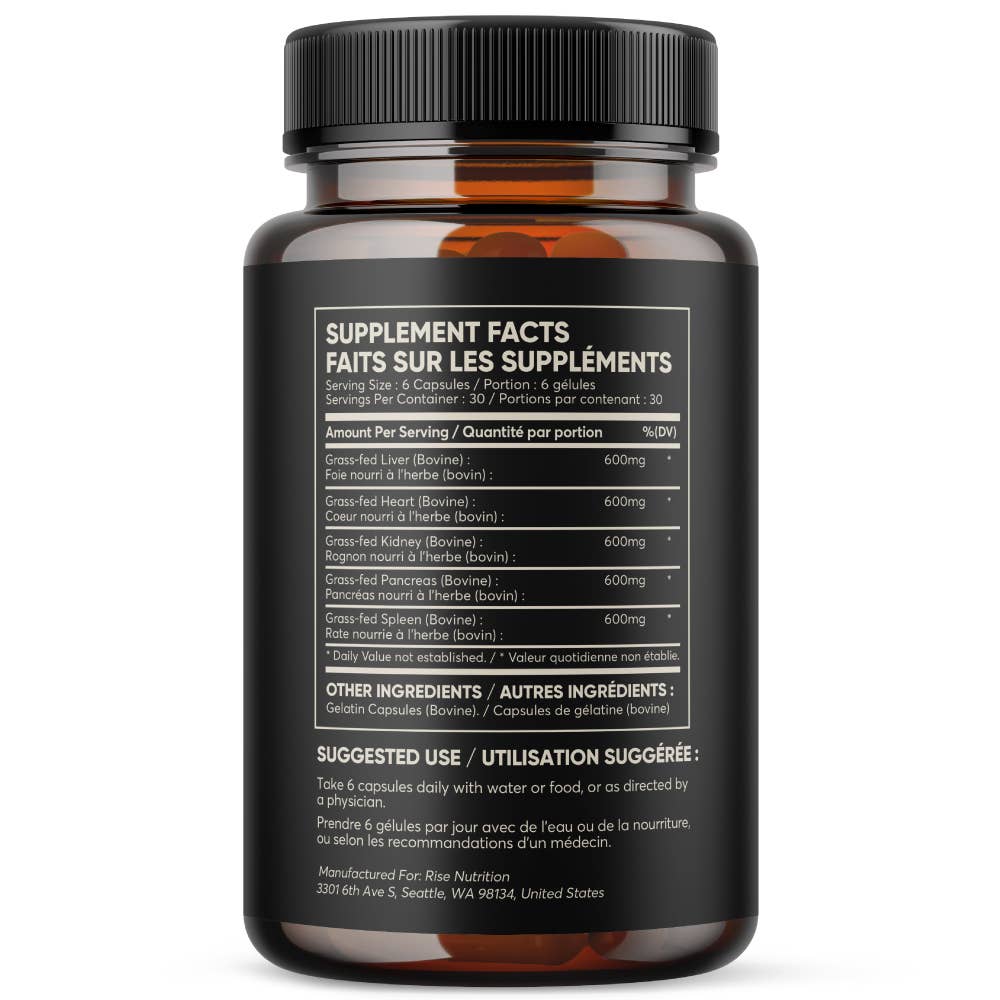 Grass-Fed Beef Organ Complex - 5-in-1 Food - 180 Capsules