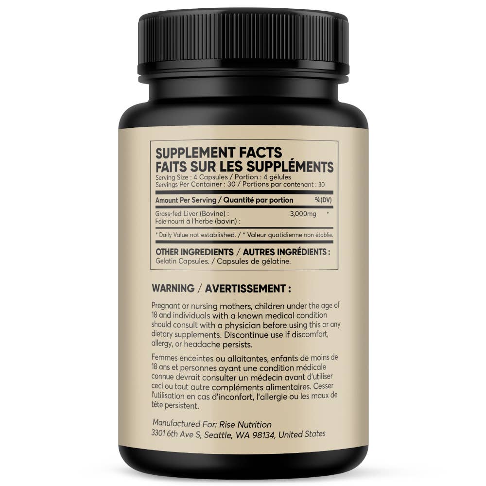 Grass-Fed Beef Liver -  Non-GMO & Pure - 120 Capsules Energy
