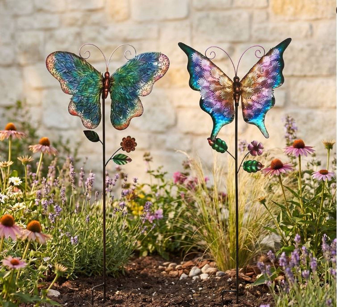 Enameled Metal Stake - Butterfly - Weatherproof: Multi-Colored